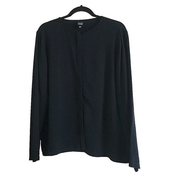 EILEEN FISHER Crepe Silk Black Button Up Long Sleeve Blouse Size Small - Picture 6 of 6